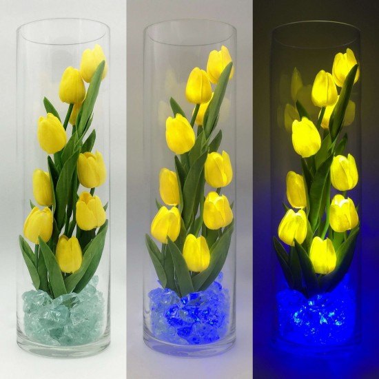 Светильник Светодиодные цветы LED SPIRIT, жёлтые тюльпаны с синей подсветкой вазы — Купить в интернет-магазине LED Forms