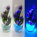 Светильник-ночник Светодиодные цветы LED GRACE — фиолетовые тюльпаны с голубой подсветкой вазы