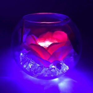 Ночник Светодиодные цветы LED SECRET — розовая роза с синей подсветкой вазы