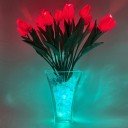 Светильник Светодиодные цветы LED SPRING, красные тюльпаны с сине-зелёной подсветкой вазы — Купить в интернет-магазине LED Forms