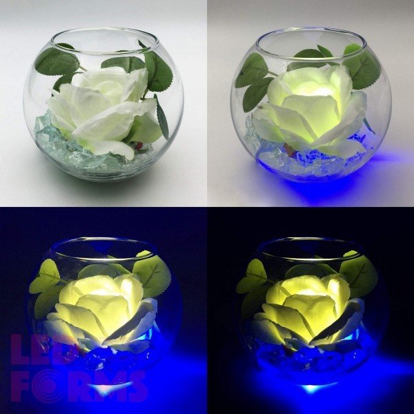 Ночник Светодиодные цветы LED SECRET — белая роза с синей подсветкой вазы