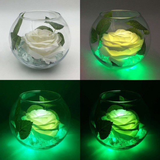 Ночник Светодиодные цветы LED SECRET — белая роза с зелёной подсветкой вазы