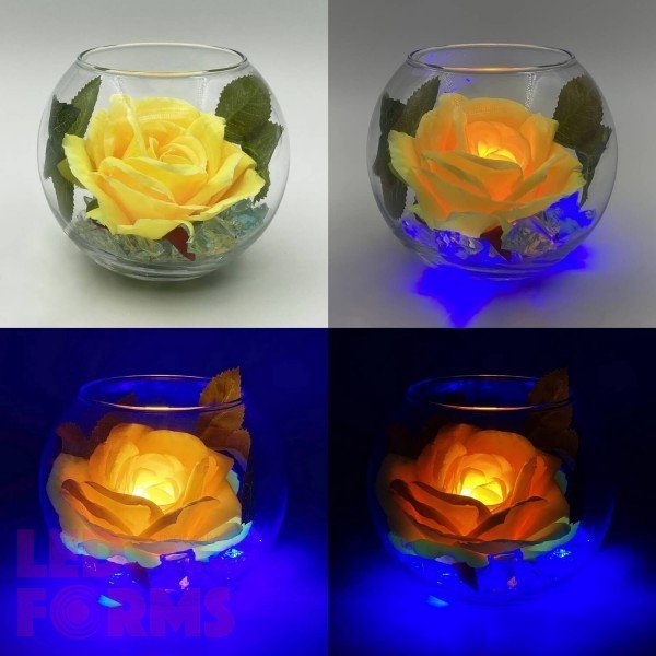 Ночник Светодиодные цветы LED SECRET — жёлтая роза с синей подсветкой вазы