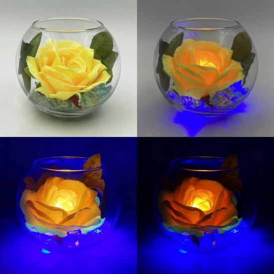 Ночник Светодиодные цветы LED SECRET, жёлтая роза с синей подсветкой вазы — Купить в интернет-магазине LED Forms