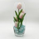 Светильник-ночник Светодиодные цветы LED GRACE — розовые тюльпаны с зелёной подсветкой вазы