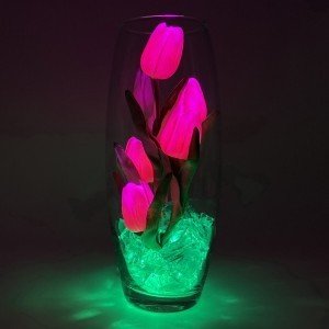 Светильник-ночник Светодиодные цветы LED GRACE, розовые тюльпаны с зелёной подсветкой вазы — Купить в интернет-магазине LED Form