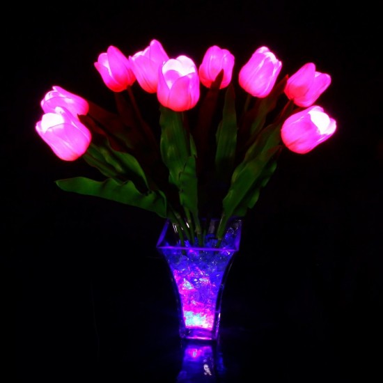 Светильник-ночник Светодиодные цветы LED CANDY, розовые тюльпаны с розово-синей подсветкой вазы — Купить в интернет-магазине LED
