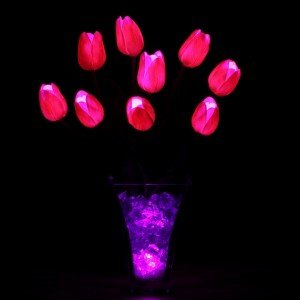 Светильник Светодиодные цветы LED JOY, розовые тюльпаны с синей подсветкой вазы
