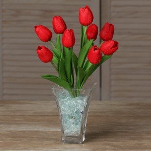 Светильник Светодиодные цветы LED JOY, красные тюльпаны с зелёной подсветкой вазы — Купить в интернет-магазине LED Forms