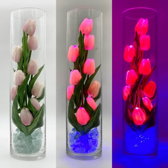 Светильник Светодиодные цветы LED SPIRIT, розовые тюльпаны с синей подсветкой вазы — Купить в интернет-магазине LED Forms