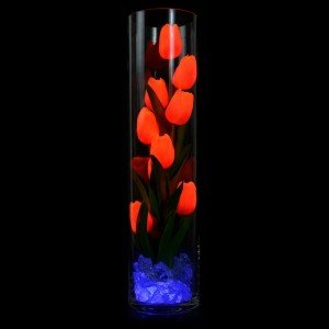 Светильник Светодиодные цветы LED SPIRIT, оранжевые тюльпаны с синей подсветкой вазы