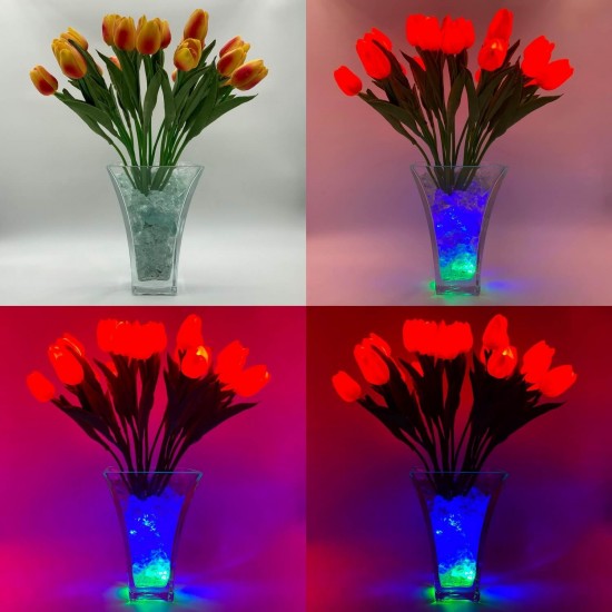 Светильник Светодиодные цветы LED SPRING, оранжевые тюльпаны с сине-зелёной подсветкой вазы — Купить в интернет-магазине LED For
