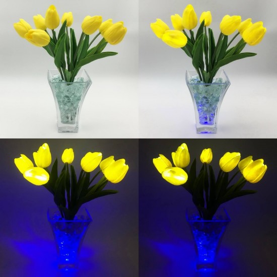 Светильник Светодиодные цветы LED JOY — жёлтые тюльпаны с синей подсветкой вазы