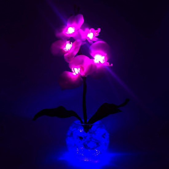 Светильник-ночник Светодиодные цветы LED PROVOCATION — розовые орхидеи с синей подсветкой вазы