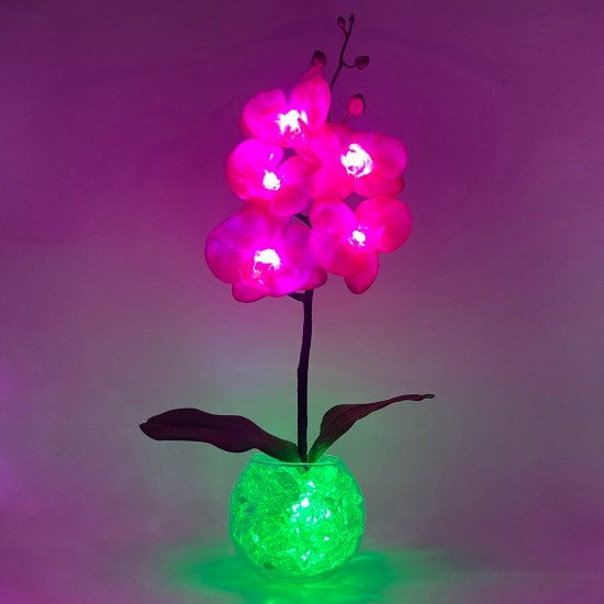 Светильник-ночник Светодиодные цветы LED PROVOCATION, малиновые орхидеи с зелёной подсветкой вазы — Купить в интернет-магазине L