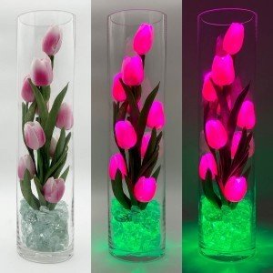 Светильник Светодиодные цветы LED SPIRIT, розовые тюльпаны с зелёной подсветкой вазы