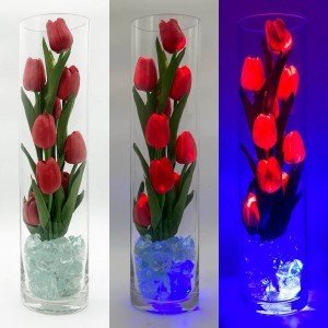 Светильник Светодиодные цветы LED SPIRIT, красные тюльпаны с синей подсветкой вазы