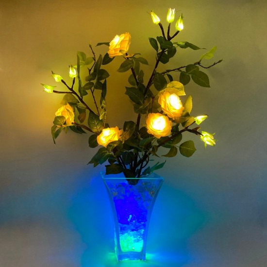 Светильник Светодиодные цветы LED DREAM, белые розы с сине-зелёной подсветкой вазы — Купить в интернет-магазине LED Forms