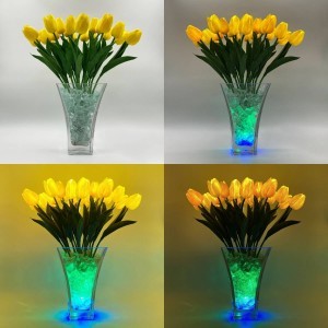 Светильник Светодиодные цветы LED SPRING, жёлтые тюльпаны с сине-зелёной подсветкой вазы