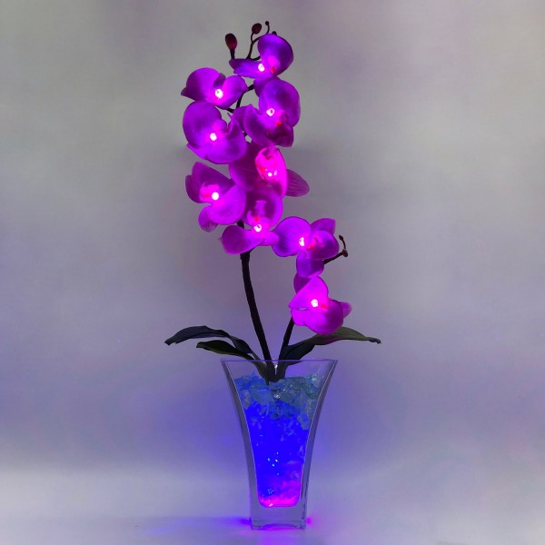 Светильник Светодиодные цветы LED INSPIRATION, малиновые орхидеи с синей подсветкой вазы