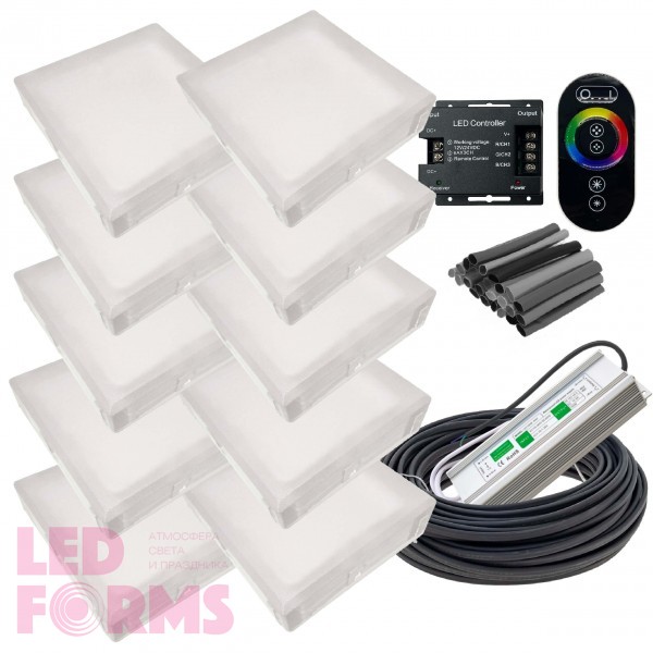 Комплект светодиодной брусчатки LED LUMBRUS RGB 200x200x60 мм. 10 шт. с контроллером и блоком питания