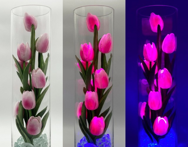 Купить светильник-цветы букет лед тюльпанов в большом стеклянном стакане ✨ LED Forms